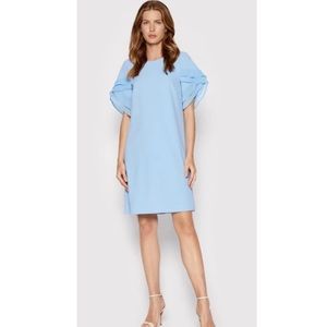 Chiffon Short Layered Sleeve Round Neck Trapeze Dress Color Navy Blue